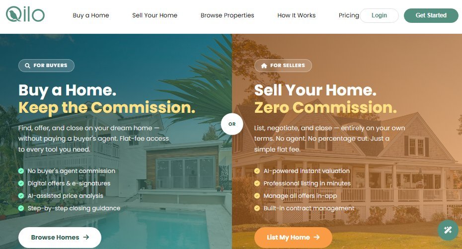 Qilo app preview — buy or sell your home commission-free, no agent
